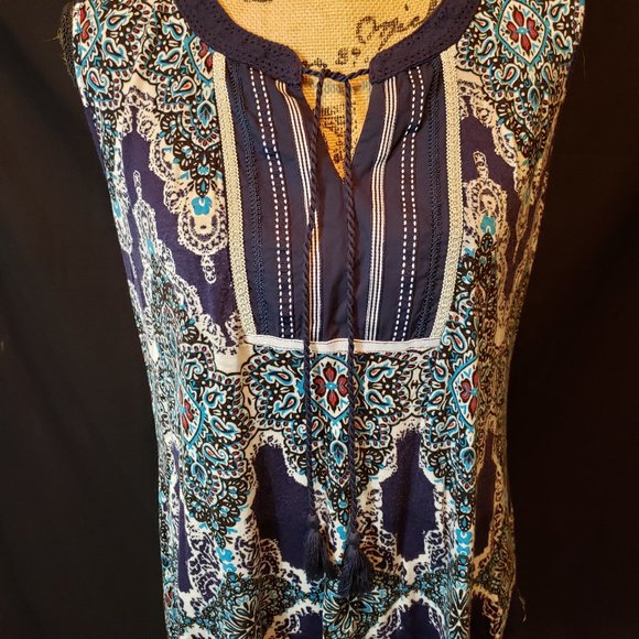 rxb Sleeveless Patterned Navy Top with Tie - Picture 2 of 9